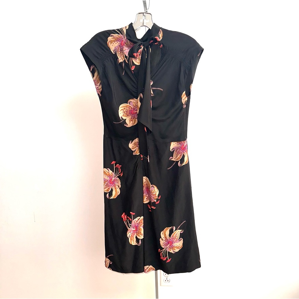 Vintage Betsey Johnson Black silk keyhole Dress with Floral Design
